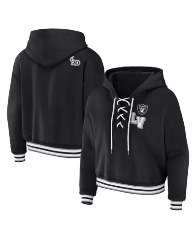 Wear By Erin Andrews Women's Black Las Vegas Raiders Plus Size Lace-up Pullover Hoodie