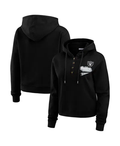 Wear By Erin Andrews Women's Black Las Vegas Raiders Plus Size Waffle Hoodie Pullover Top In Multi