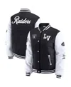 Wear By Erin Andrews Women's Black Las Vegas Raiders Varsity Full-snap Puffer Jacket In Multi