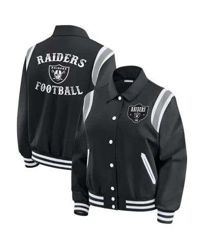Wear By Erin Andrews Women's Black Las Vegas Raiders Varsity Lightweight Full-snap Jacket