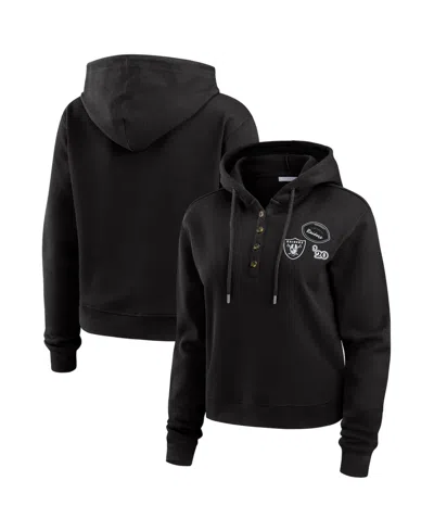 Wear By Erin Andrews Women's Black Las Vegas Raiders Waffle Pullover Hoodie