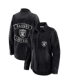 Wear By Erin Andrews Women's Black Las Vegas Raiders Washed Oversized Denim Full-snap Shacket In Black