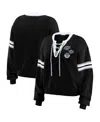 Wear By Erin Andrews Women's Black Los Angeles Kings Cropped Lace-up Sweater In Black