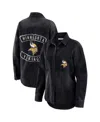 Wear By Erin Andrews Women's Black Minnesota Vikings Washed Oversized Denim Full-snap Shacket In Black