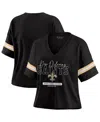 Wear By Erin Andrews Women's Black New Orleans Saints Color Block Boxy Modest Crop V-neck T-shirt In Black
