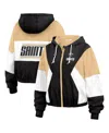 Wear By Erin Andrews Women's Black New Orleans Saints Color Block Full-zip Windbreaker Jacket In Black,oatmeal