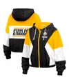 Wear By Erin Andrews Women's Black Pittsburgh Steelers Color Block Full-zip Windbreaker Jacket In Black,yellow