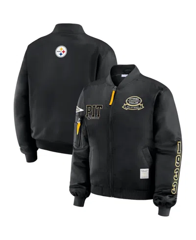 Wear By Erin Andrews Women's Black Pittsburgh Steelers Patch Full-zip Bomber Jacket