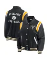 Wear By Erin Andrews Women's Black Pittsburgh Steelers Varsity Lightweight Full-snap Jacket In Black