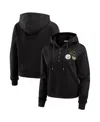 Wear By Erin Andrews Women's Black Pittsburgh Steelers Waffle Hoodie Pullover Top In Black