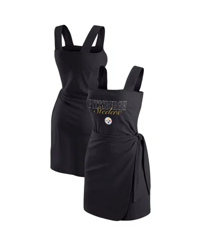 Wear By Erin Andrews Women's Black Pittsburgh Steelers Wrap Dress