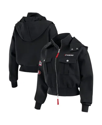 Wear By Erin Andrews Women's Black San Francisco 49ers Patch Pocket Bomber Jacket