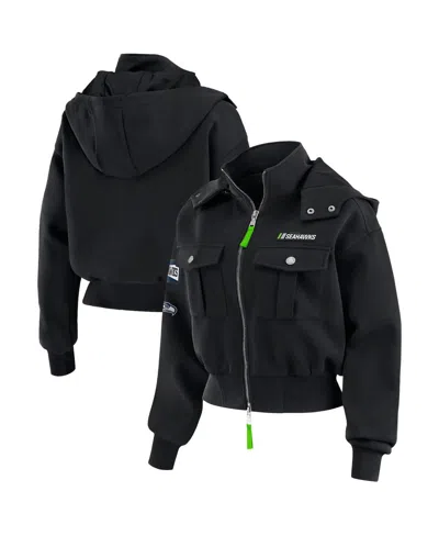 Wear By Erin Andrews Women's Black Seattle Seahawks Patch Pocket Bomber Jacket