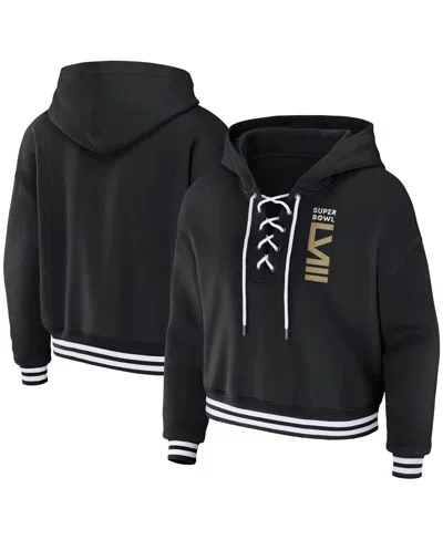 Wear By Erin Andrews Women's Black Super Bowl Lviii Lace-up Pullover Hoodie