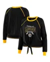 Wear By Erin Andrews Women's Black/gold Pittsburgh Steelers Tie-front Long Sleeve Top In Multi