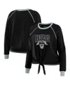 Wear By Erin Andrews Women's Black/gray Las Vegas Raiders Plus Size Tie-front Long Sleeve Top In Black