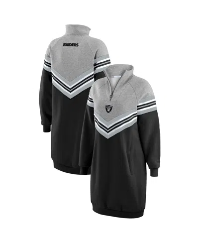 Wear By Erin Andrews Black/heather Gray Las Vegas Raiders Chevron Stripe Dress