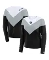 Wear By Erin Andrews Women's Black/silver Las Vegas Raiders Chevron Tri-blend Long Sleeve T-shirt In Black,silver