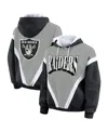 Wear By Erin Andrews Women's Black/silver Las Vegas Raiders Retro Crinkle Full-zip Hoodie Windbreaker In Multi