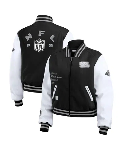 Wear By Erin Andrews Women's Black/white Nfl Varsity Full-zip Jacket In Black,white