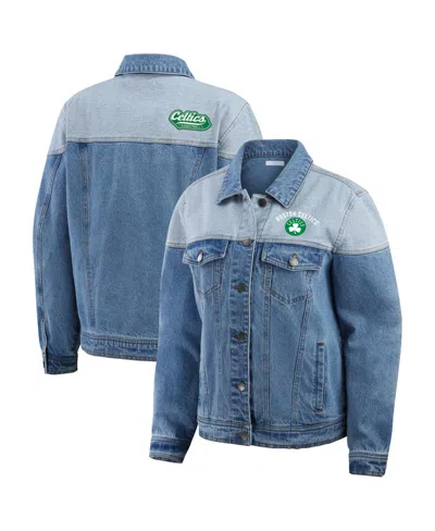 WEAR BY ERIN ANDREWS WOMEN'S BLUE BOSTON CELTICS FULL-BUTTON DENIM JACKET