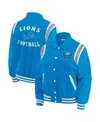 Wear By Erin Andrews Women's Blue Detroit Lions Varsity Lightweight Full-snap Jacket In Blue