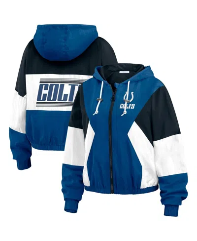Wear By Erin Andrews Women's Blue Indianapolis Colts Plus Size Color Block Full-zip Windbreaker Jacket