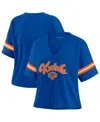 Wear By Erin Andrews Women's Blue New York Knicks Plus Size Color Block Boxy V-neck T-shirt In Blue