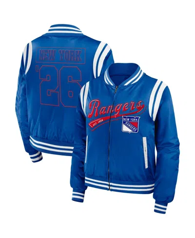 Wear By Erin Andrews Women's Blue New York Rangers Baller Full-zip Bomber Jacket
