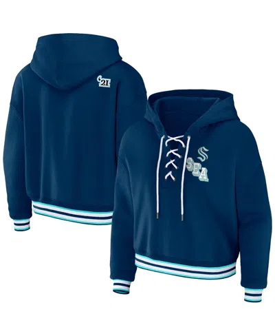 WEAR BY ERIN ANDREWS WOMEN'S BLUE SEATTLE KRAKEN LACE-UP PULLOVER HOODIE