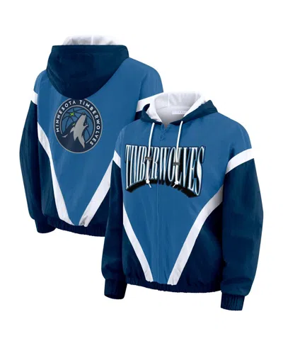 Wear By Erin Andrews Women's Blue/navy Minnesota Timberwolves Color-block Full-zip Windbreaker Jacket
