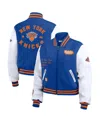 Wear By Erin Andrews Women's Blue/white New York Knicks Cropped Varsity Full-zip Jacket In Blue,white