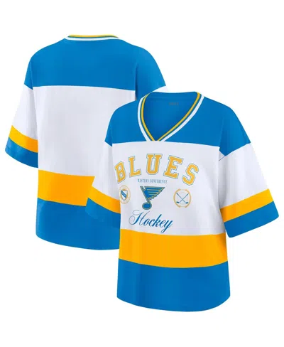 Wear By Erin Andrews Women's Blue/white St. Louis Blues Jersey Style T-shirt In Multi
