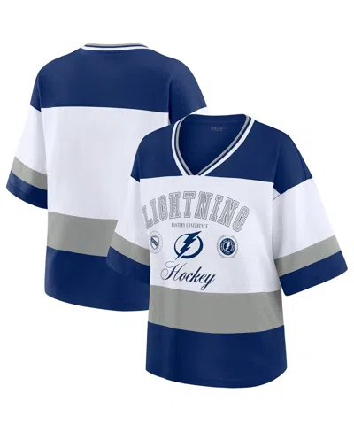 Wear By Erin Andrews Women's Blue/white Tampa Bay Lightning Football T-shirt