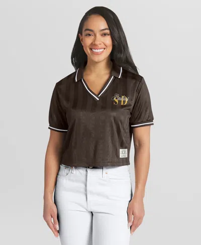 Wear By Erin Andrews Women's Brown San Diego Padres Cropped V-neck Polo Shirt