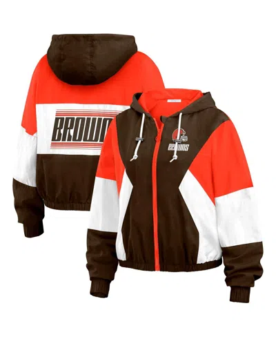 Wear By Erin Andrews Women's Brown/orange Cleveland Browns Plus Size Colorblock Full-zip Windbreaker Jacket
