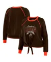 Wear By Erin Andrews Women's Brown/orange Cleveland Browns Tie-front Long Sleeve Top In Brown