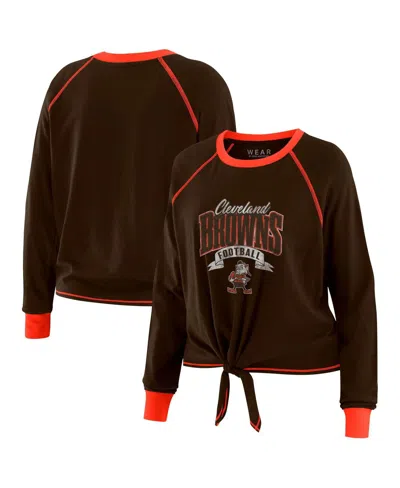 Wear By Erin Andrews Women's Brown/orange Cleveland Browns Tie-front Long Sleeve Top