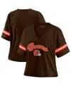 Wear By Erin Andrews Women's Brown/white Cleveland Browns Plus Size Color Block Boxy T-shirt