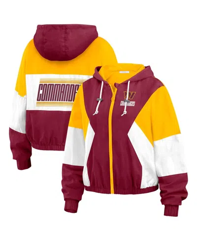 Wear By Erin Andrews Women's Burgundy Washington Commanders Color Block Full-zip Windbreaker Jacket In Burgundy,yellow