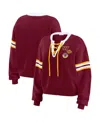Wear By Erin Andrews Women's Burgundy Washington Commanders Lace-up Pullover Sweatshirt In Burgundy