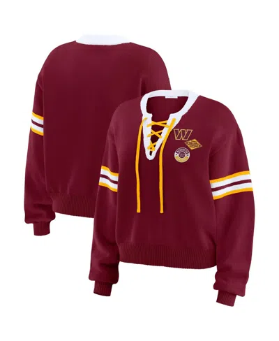Wear By Erin Andrews Women's Burgundy Washington Commanders Lace-up Pullover Sweatshirt