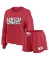 Wear By Erin Andrews Women's Cardinal Arizona Cardinals Heavy Rugby Jersey Long Sleeve T-shirt Shorts Lounge Set In Red