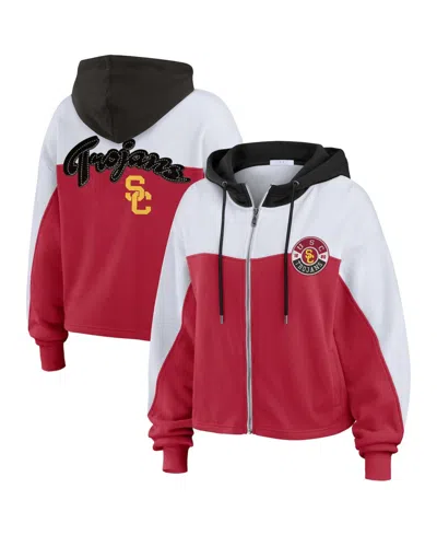 Wear By Erin Andrews Women's Cardinal Usc Trojans Color-block Full-zip Hoodie In Multi