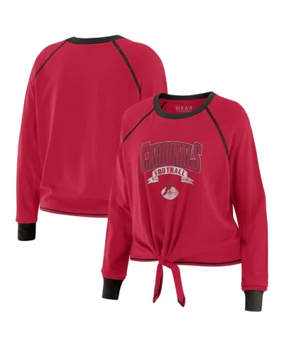 Wear By Erin Andrews Women's Cardinal/black Arizona Cardinals Plus Size Tie-front Long Sleeve Top In Red