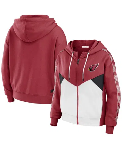 Wear By Erin Andrews Women's Cardinal/white Arizona Cardinals Color Block Light Weight Modest Crop Full-zip Hoodie In Burgundy