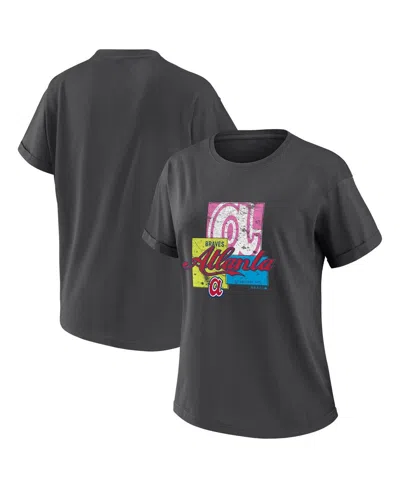 Wear By Erin Andrews Women's Charcoal Atlanta Braves Domestic Box Color Boyfriend T-shirt
