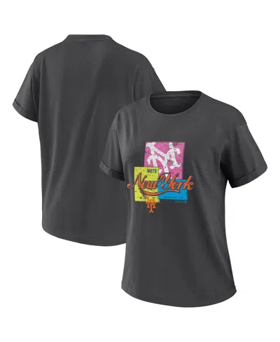 Wear By Erin Andrews Women's Charcoal New York Mets Domestic Box Color Boyfriend T-shirt In Black