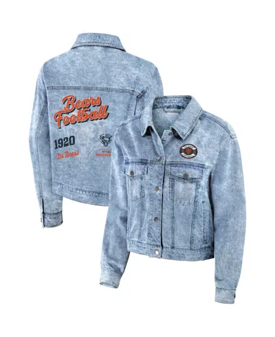 Wear By Erin Andrews Women's Chicago Bears Full-snap Denim Jacket In Blue
