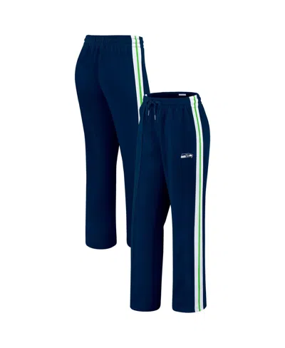 Wear By Erin Andrews Women's College Navy Seattle Seahawks Color Block Straight Leg Pants In Blue